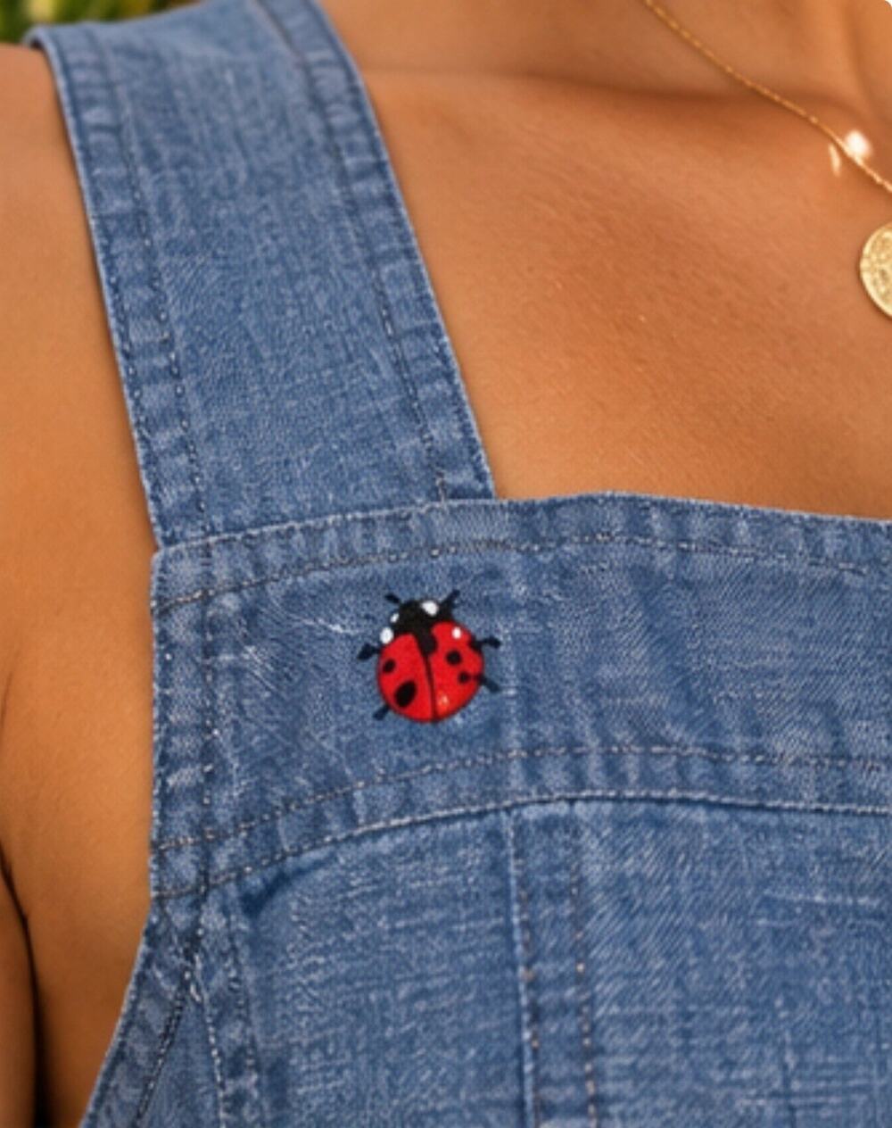 Duluth Trading Denim Blue Mini Dress XXL Organic Cotton Ladybug Pocket Overalls